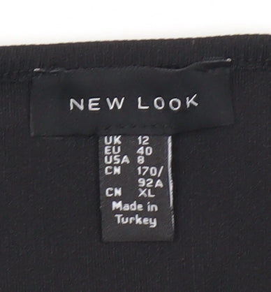 New Look Women's Black Bodysuit Size 12 Strappy V-Neck One-Piece