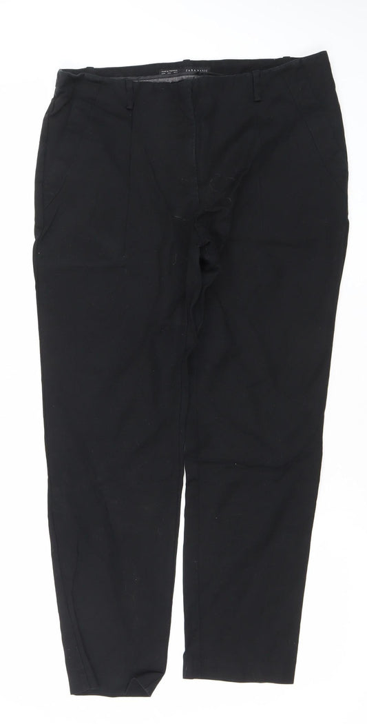 Zara Basic Women Black Slim Straight Leg Trousers Size 12