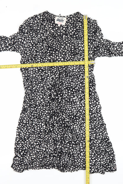 Superdry Women’s Black Wrap Dress XS Viscose Animal Print