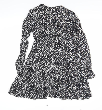 Superdry Women’s Black Wrap Dress XS Viscose Animal Print
