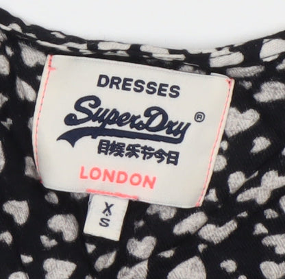 Superdry Women’s Black Wrap Dress XS Viscose Animal Print
