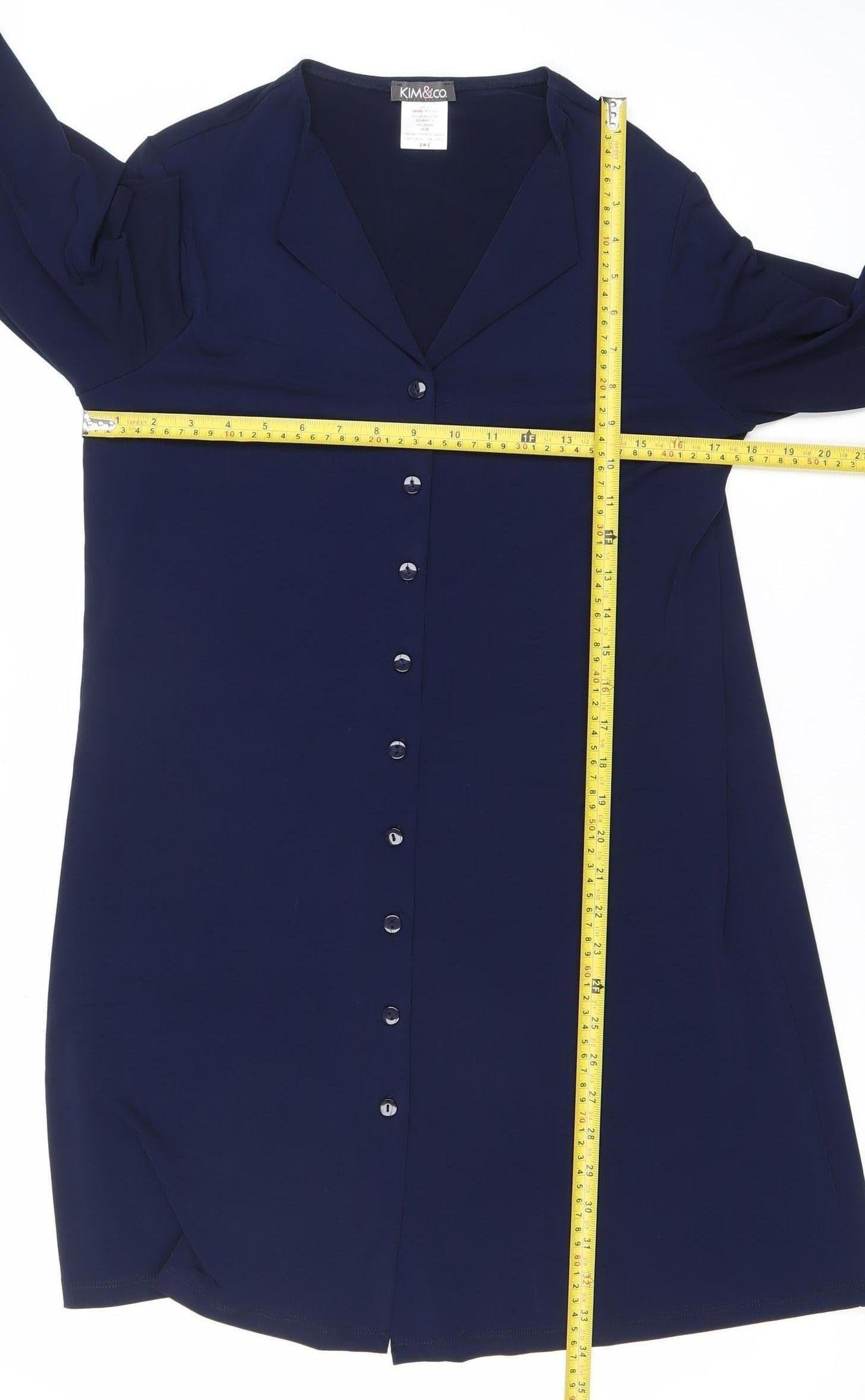 Kim & Co Womens Blue M Shirt Dress V-Neck 3/4 Sleeve Casual Workwear