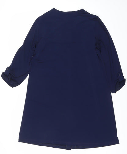 Kim & Co Womens Blue M Shirt Dress V-Neck 3/4 Sleeve Casual Workwear