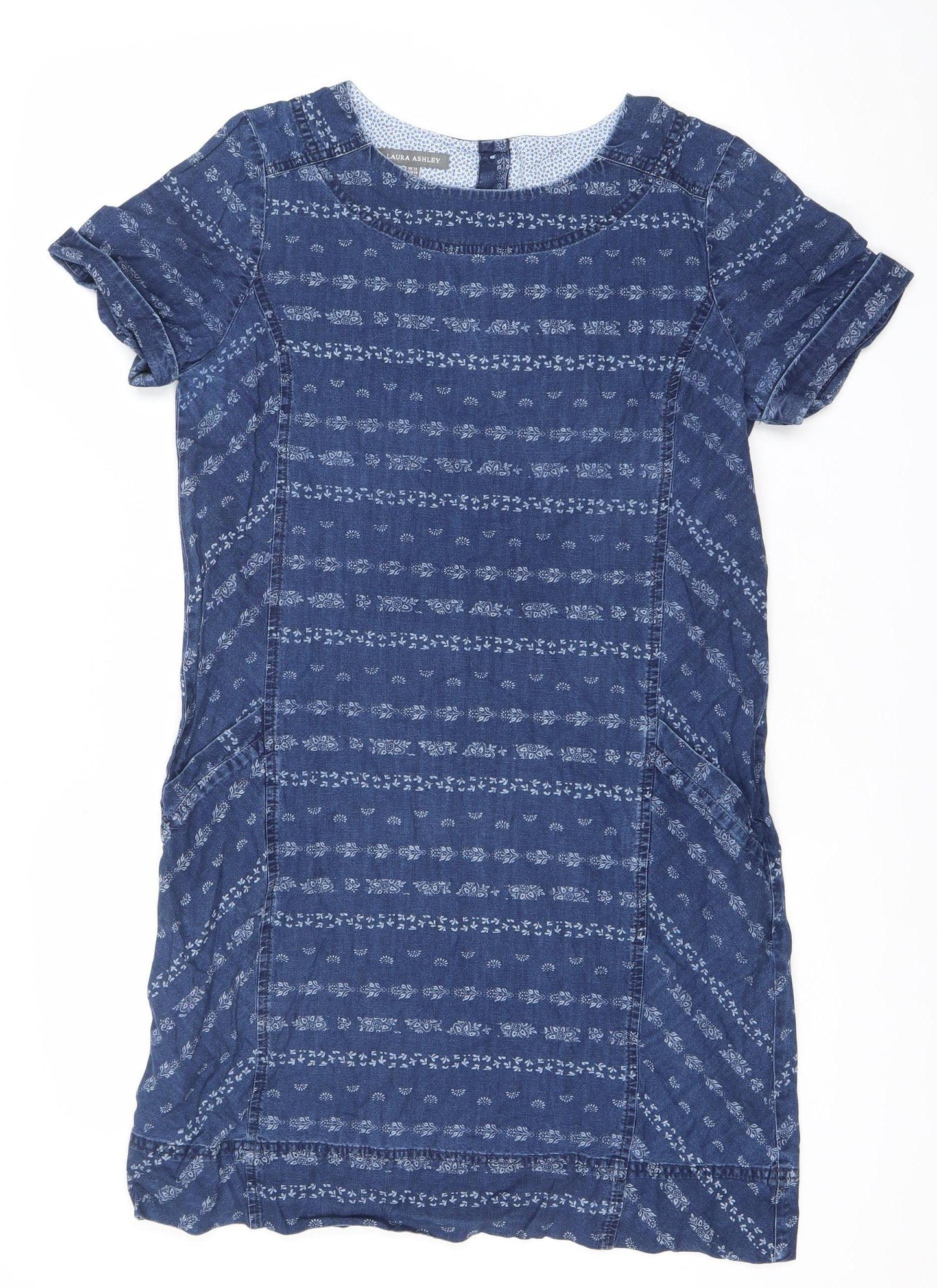 Laura Ashley Women’s Blue Floral Shift Dress Size 12 Boho Casual