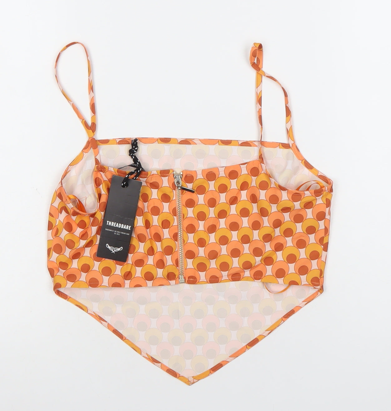 Threadbare Womens Orange Geometric Cami Top Size 8 Retro Zip Detail