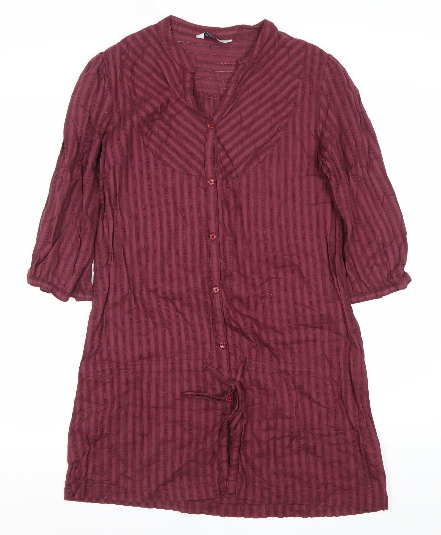 Atmosphere Womens Red Striped Shirt Dress Size 10 Cotton 3/4 Sleeve