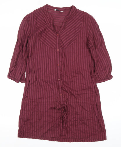 Atmosphere Womens Red Striped Shirt Dress Size 10 Cotton 3/4 Sleeve