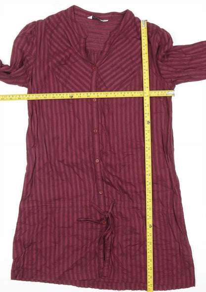 Atmosphere Womens Red Striped Shirt Dress Size 10 Cotton 3/4 Sleeve