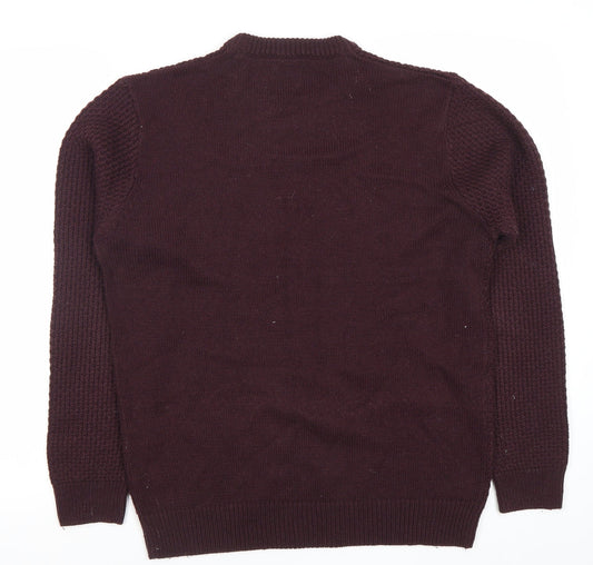 Burton Menswear Men’s Purple M Chunky Knit Crew Neck Jumper