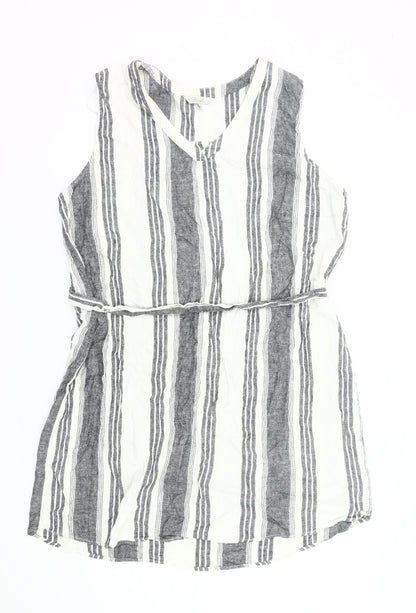 Peacocks Women’s Black White Striped Shift Dress Size 20 Linen Blend