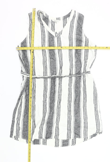 Peacocks Women’s Black White Striped Shift Dress Size 20 Linen Blend