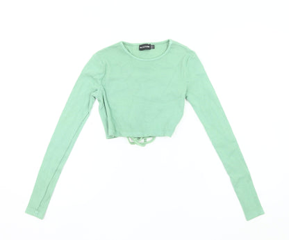 PrettyLittleThing Womens Green Crop Long Sleeve Slim Fit UK 6