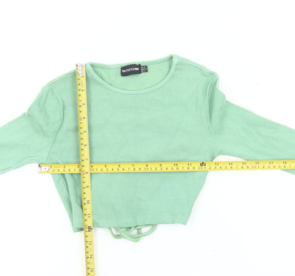 PrettyLittleThing Womens Green Crop Long Sleeve Slim Fit UK 6