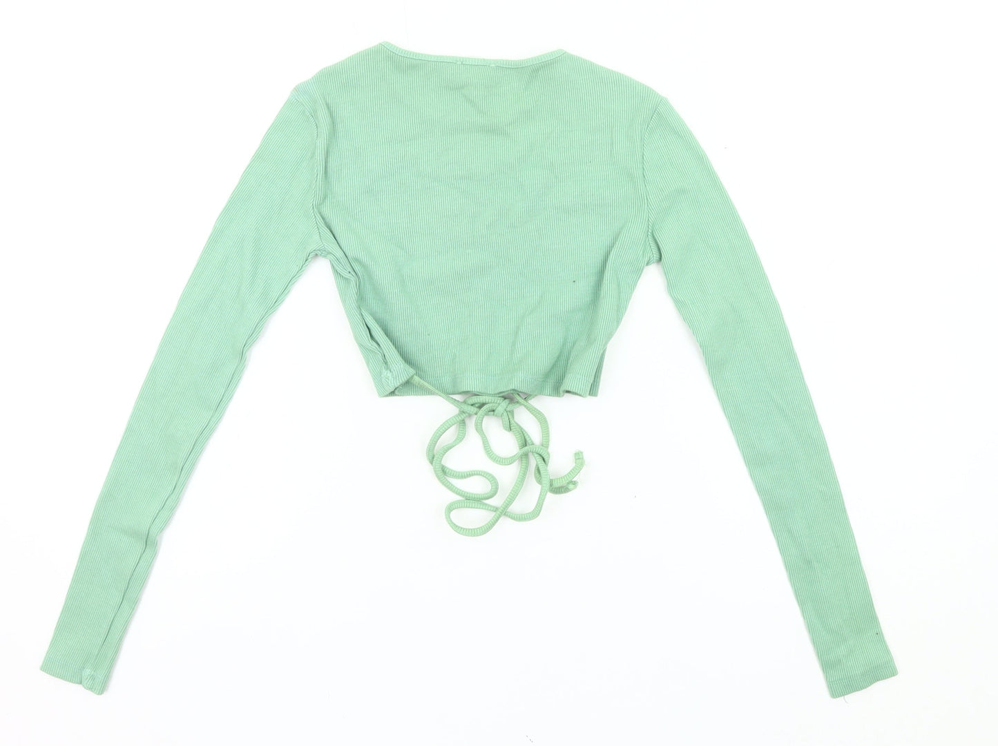 PrettyLittleThing Womens Green Crop Long Sleeve Slim Fit UK 6
