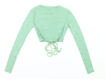 PrettyLittleThing Womens Green Crop Long Sleeve Slim Fit UK 6