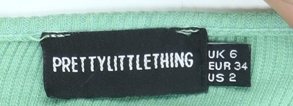 PrettyLittleThing Womens Green Crop Long Sleeve Slim Fit UK 6
