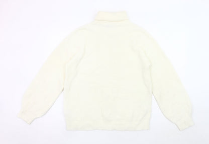 Vila Women White Roll Neck Knit Jumper L Long Sleeve Pullover