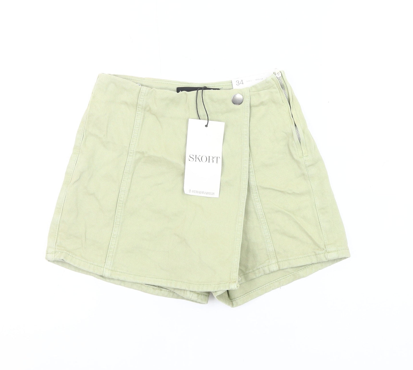 Stradivarius Women’s Green Wrap Skort Shorts UK 6 Cotton Casual
