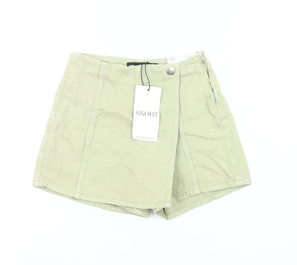 Stradivarius Women’s Green Wrap Skort Shorts UK 6 Cotton Casual