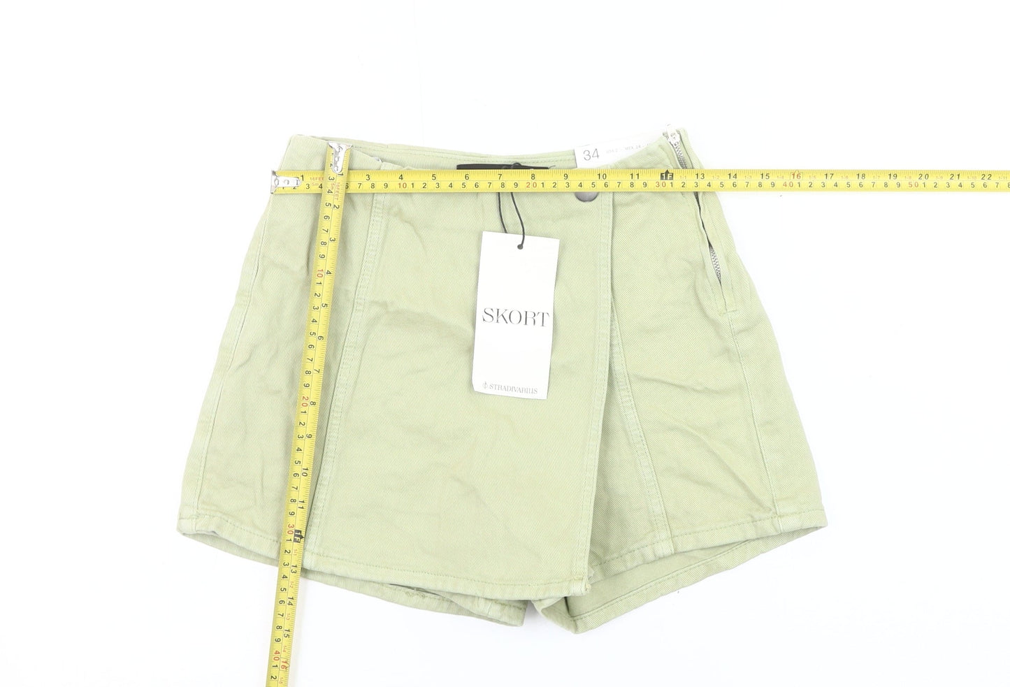 Stradivarius Women’s Green Wrap Skort Shorts UK 6 Cotton Casual