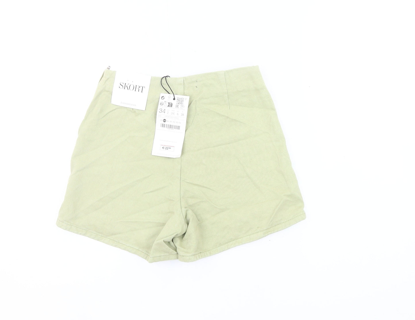 Stradivarius Women’s Green Wrap Skort Shorts UK 6 Cotton Casual