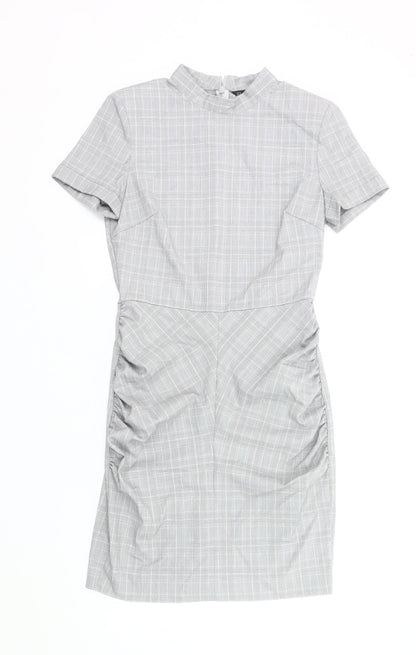 Zara Women Grey Check Sheath Dress Size 12 Short Sleeve Work