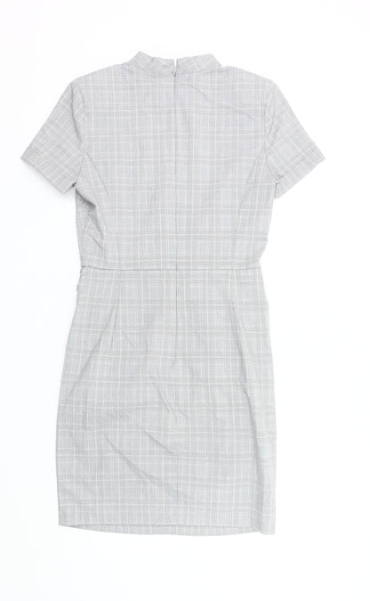 Zara Women Grey Check Sheath Dress Size 12 Short Sleeve Work