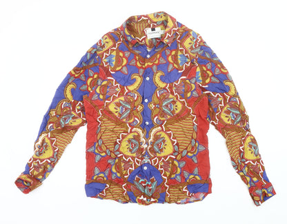 Topman Men's Multicoloured Retro Cotton Long Sleeve Shirt S