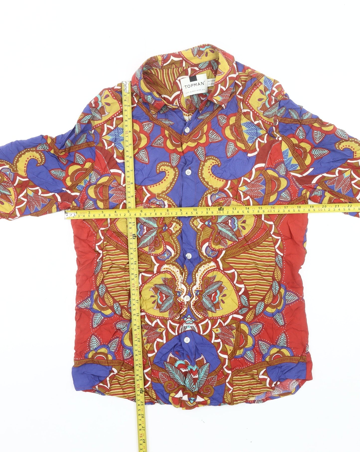 Topman Men's Multicoloured Retro Cotton Long Sleeve Shirt S