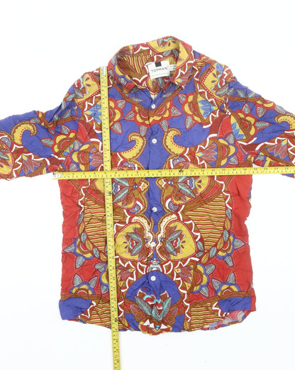Topman Men's Multicoloured Retro Cotton Long Sleeve Shirt S