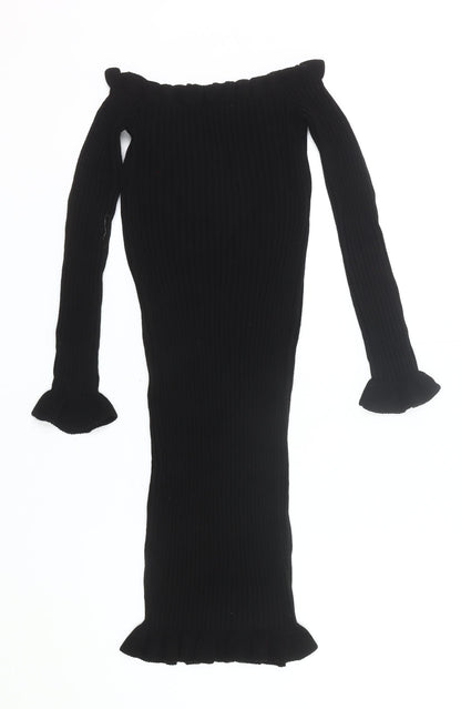 Boohoo Women’s Black Off Shoulder Bodycon Midi Dress Size S