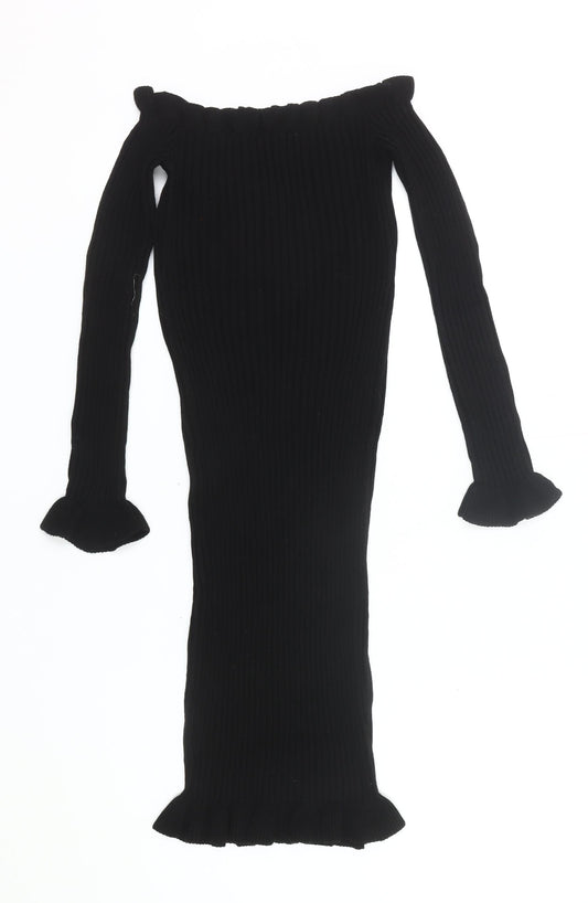 Boohoo Women’s Black Off Shoulder Bodycon Midi Dress Size S