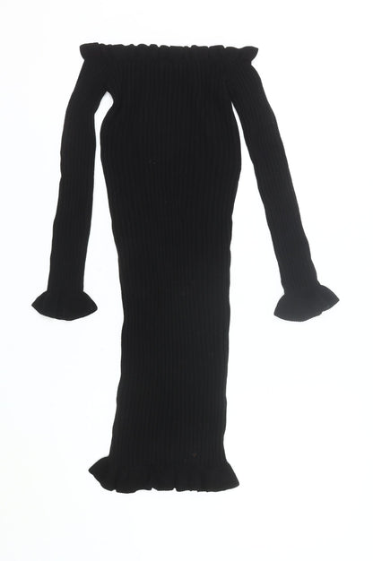 Boohoo Women’s Black Off Shoulder Bodycon Midi Dress Size S