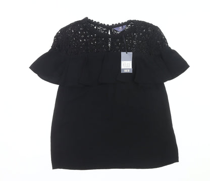 Tu Women’s Black Lace Ruffle Tunic Blouse Size 8 Party Top