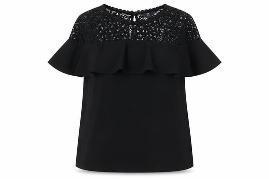 Tu Women’s Black Lace Ruffle Tunic Blouse Size 8 Party Top