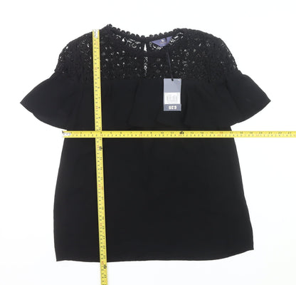 Tu Women’s Black Lace Ruffle Tunic Blouse Size 8 Party Top