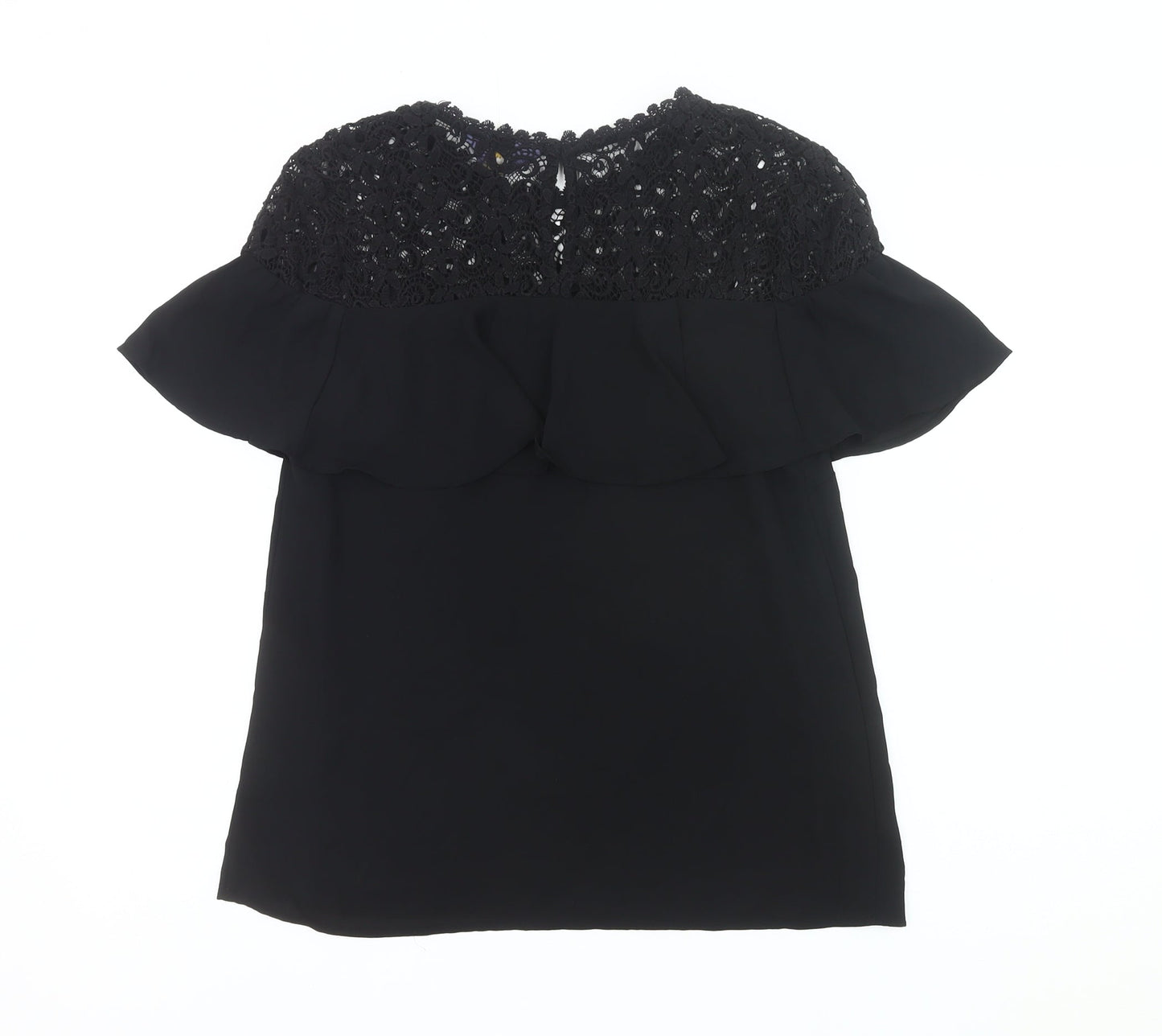 Tu Women’s Black Lace Ruffle Tunic Blouse Size 8 Party Top