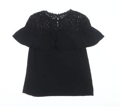 Tu Women’s Black Lace Ruffle Tunic Blouse Size 8 Party Top
