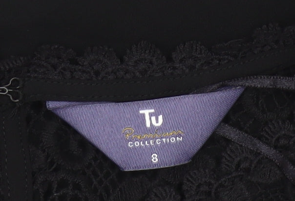 Tu Women’s Black Lace Ruffle Tunic Blouse Size 8 Party Top