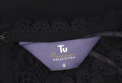Tu Women’s Black Lace Ruffle Tunic Blouse Size 8 Party Top