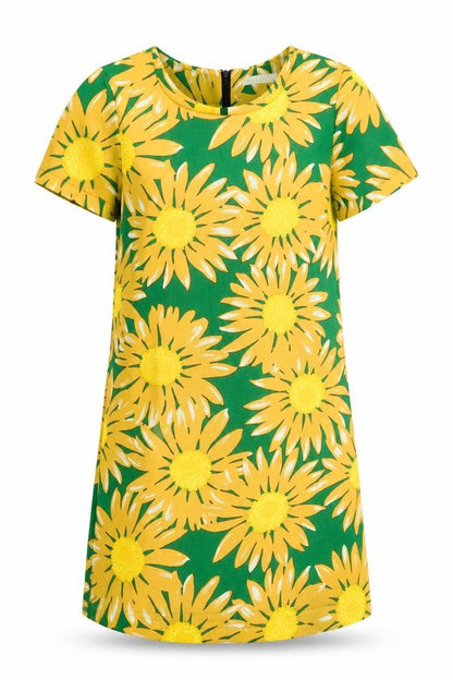 Vera & Lucy Women’s Yellow Green Floral Shift Dress S/M