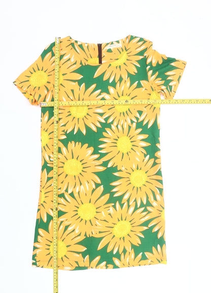 Vera & Lucy Women’s Yellow Green Floral Shift Dress S/M