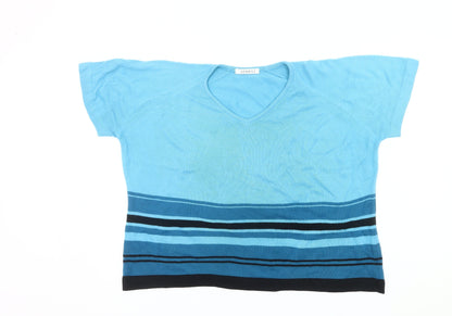 George Women’s Blue Striped V-Neck Short Sleeve Pullover Jumper Size 18