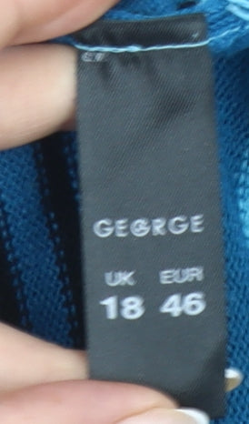 George Women’s Blue Striped V-Neck Short Sleeve Pullover Jumper Size 18