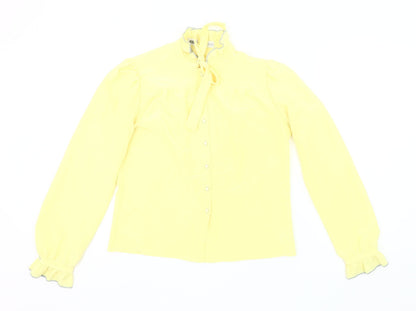 Ann Michael Womens Yellow Blouse Size 10 Long Sleeve Ruffle Tie Neck