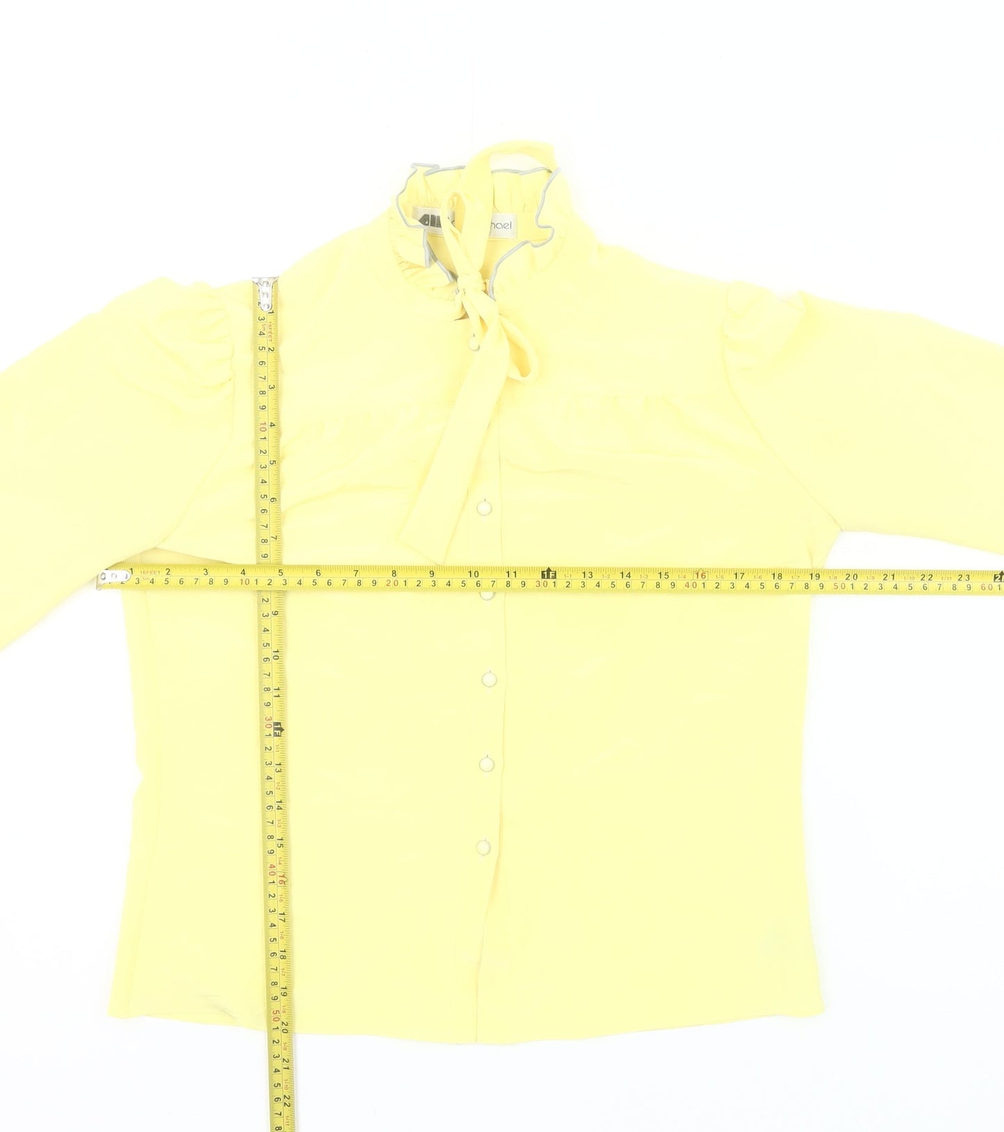 Ann Michael Womens Yellow Blouse Size 10 Long Sleeve Ruffle Tie Neck