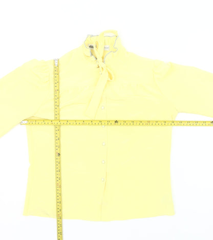 Ann Michael Womens Yellow Blouse Size 10 Long Sleeve Ruffle Tie Neck