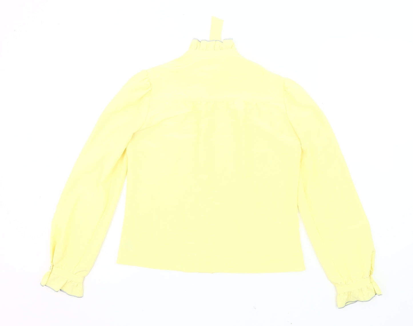 Ann Michael Womens Yellow Blouse Size 10 Long Sleeve Ruffle Tie Neck