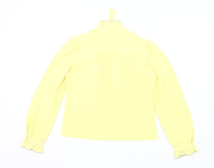 Ann Michael Womens Yellow Blouse Size 10 Long Sleeve Ruffle Tie Neck