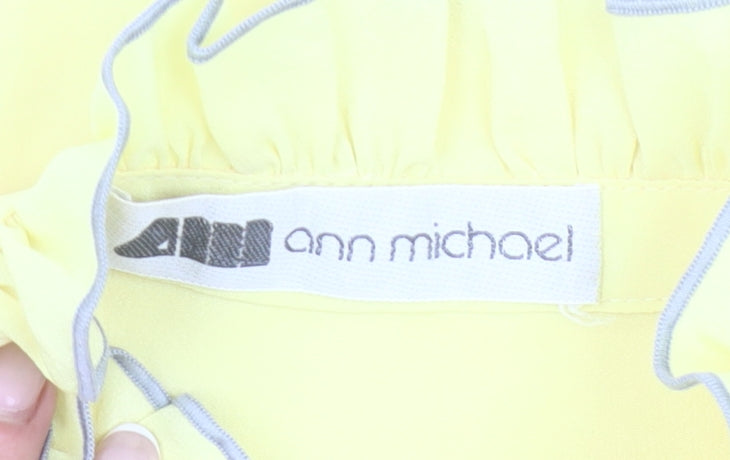 Ann Michael Womens Yellow Blouse Size 10 Long Sleeve Ruffle Tie Neck